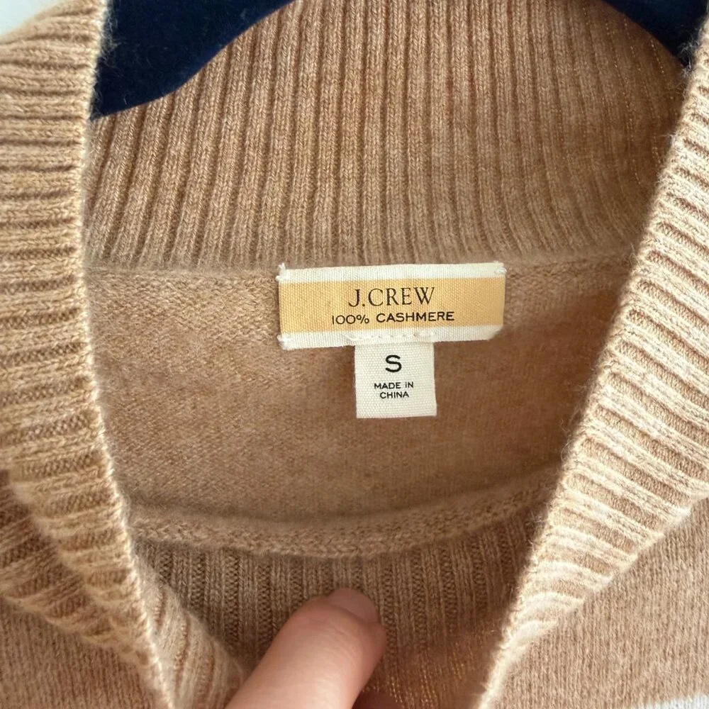 J.Crew Turtleneck Camel Striped Relaxed 100% Cashmere Sweater - Picture 3 of 3